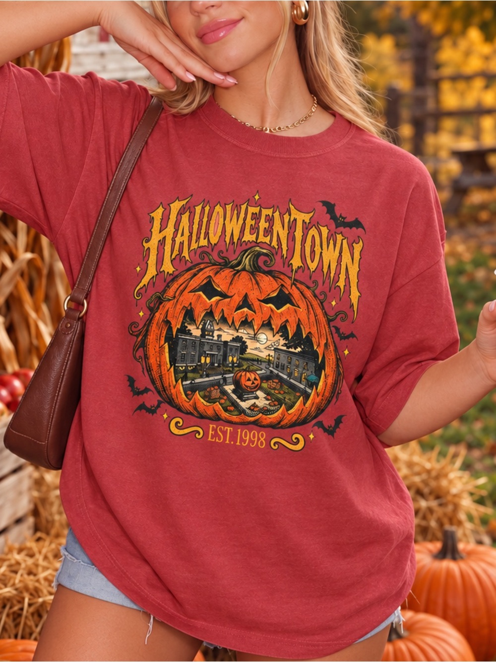 Comfort Colors 1717 Halloweentown Est 1998 Graphic T-Shirt Red NWT